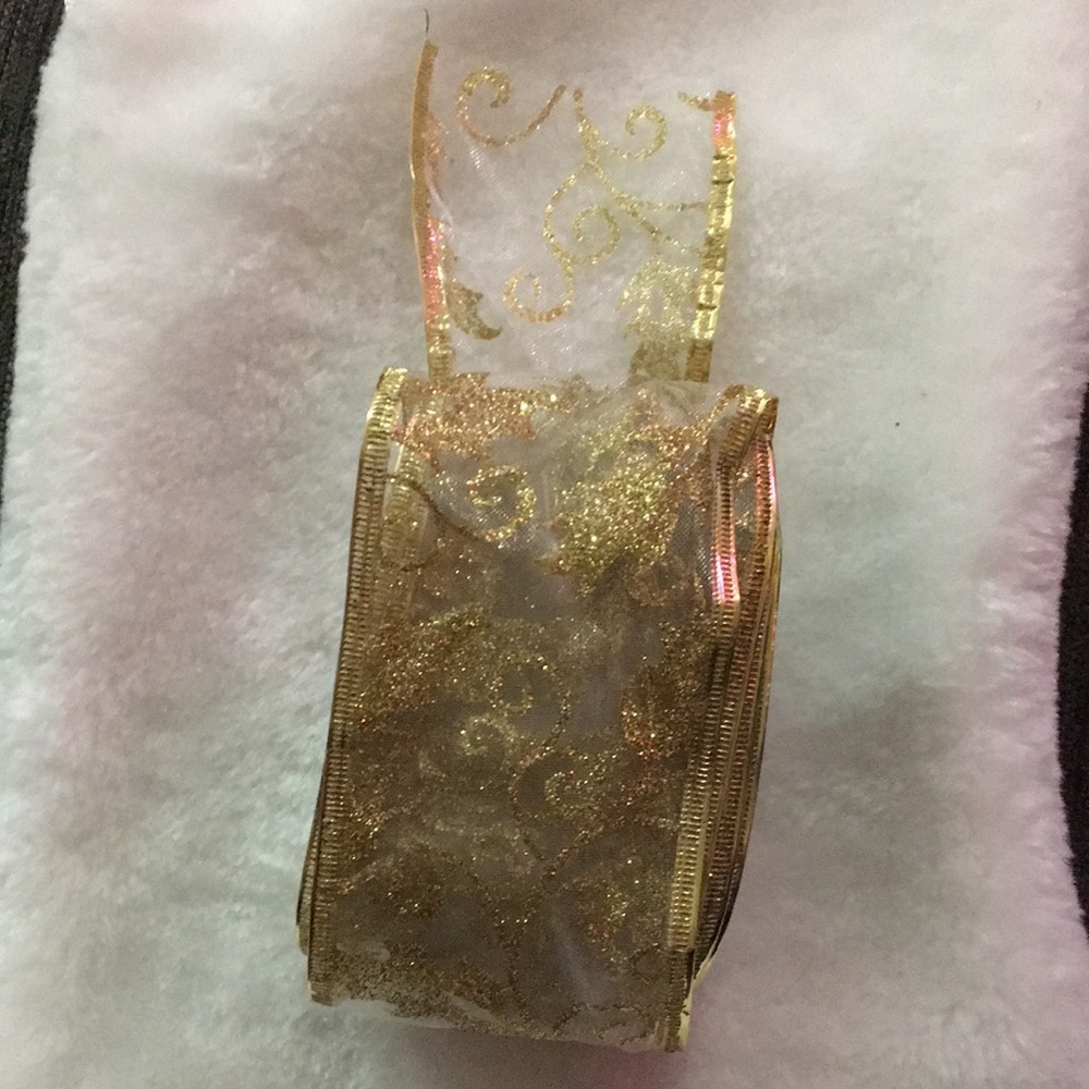 Gold Sheer Ribbon with Glitter Accents